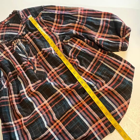 Torrid Plaid Rayon Twill Tie Neck Plaid Peasant Top Womens Size 1X Multicolor - Picture 11 of 11